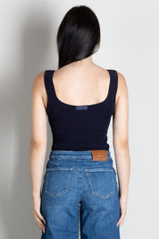 Elisabetta Franchi Canotta a Coste con Scollo Ampio TK04B66E2 BLU NOTTE