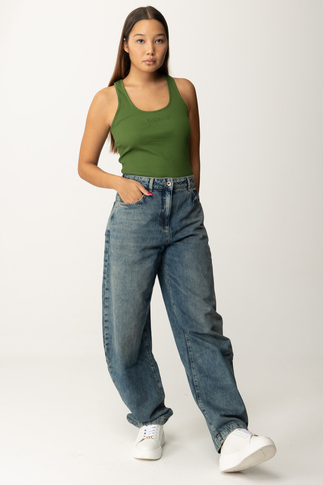 Patrizia Pepe Canotta Basica con Logo Lettering 8M1617 J216 GREEN GARDEN