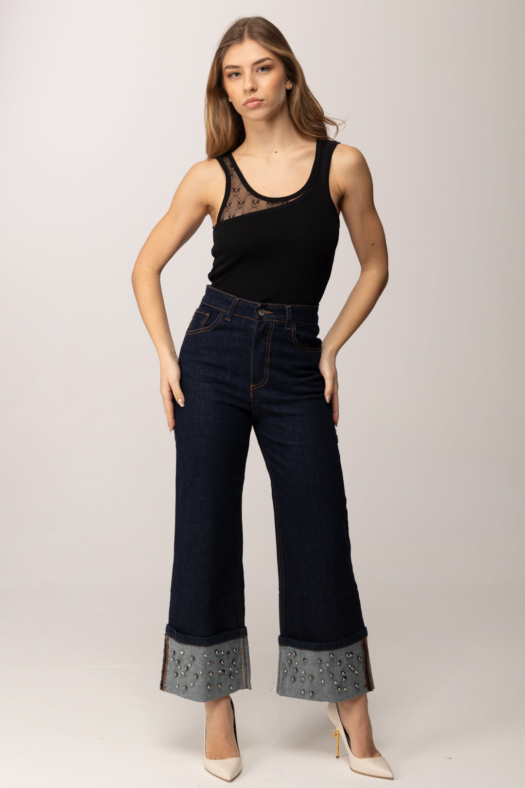 Pinko Canotta con Inserto Monogram 106461 A362 NERO LIMOUSINE