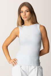 Elisabetta Franchi Canotta In Cupro con Bottoni Sulle Spalle CN00156E2 STARLIGHT