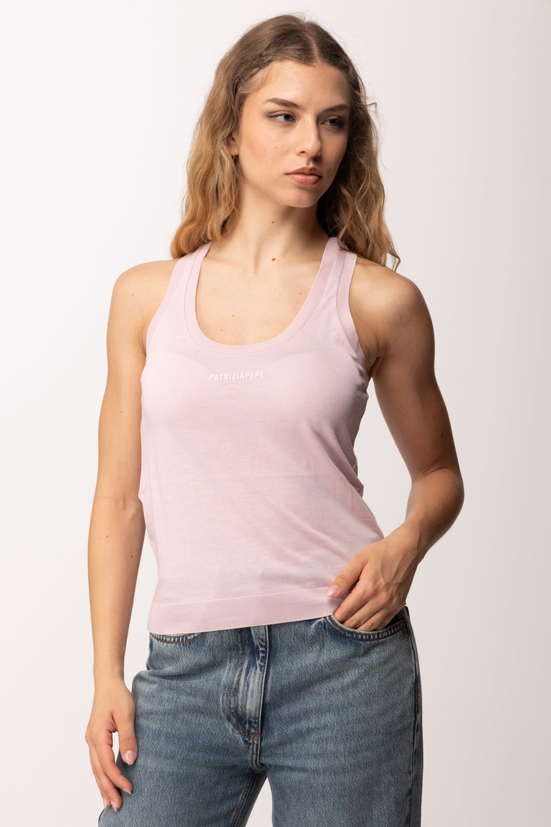 Patrizia Pepe Canotta In Lyocell con Logo Frontale 2M4543 J419 SHELL LILAC