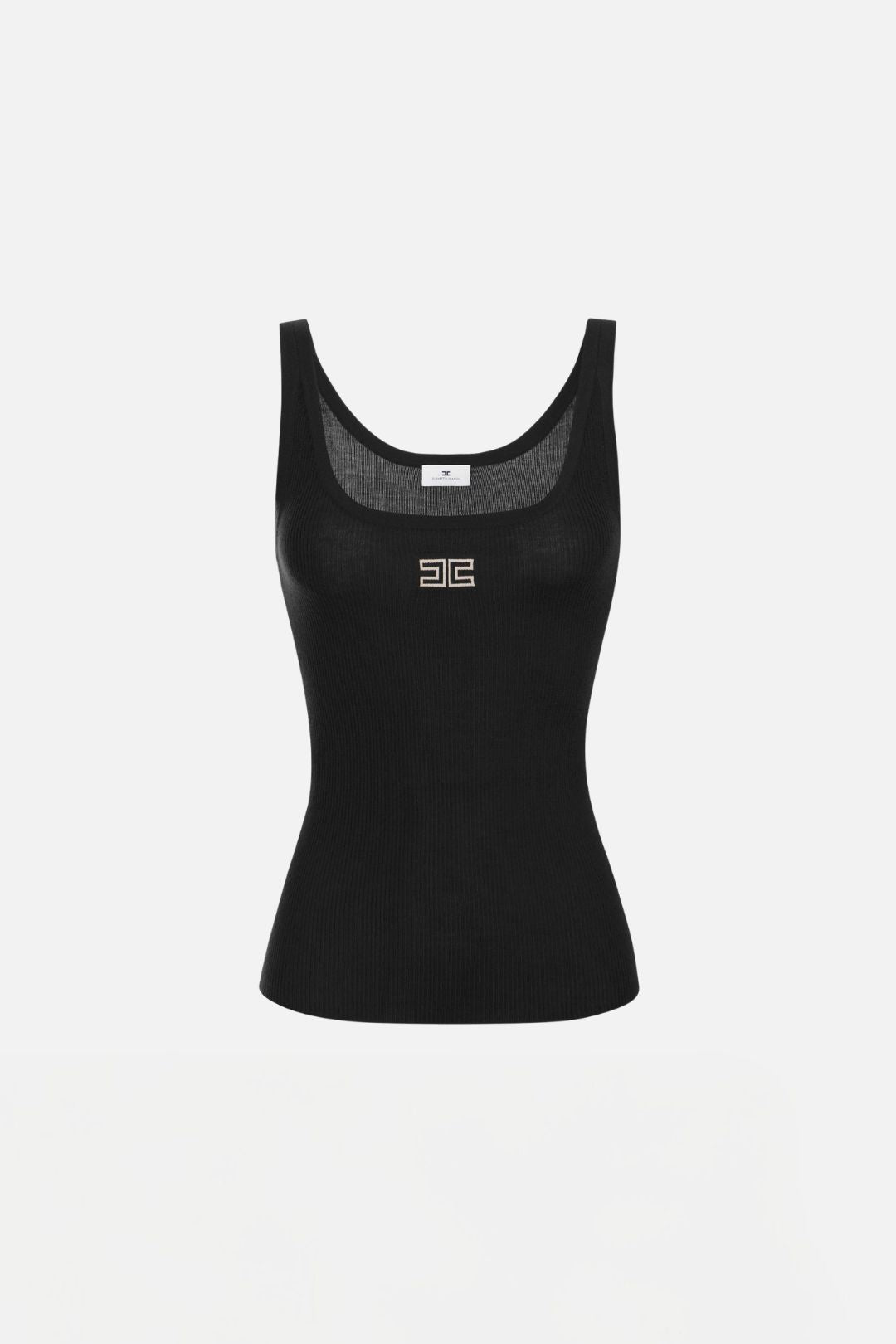 Elisabetta Franchi Canotta In Maglia a Costine con Logo  Ricamato TK03B66E2 NERO/BURRO