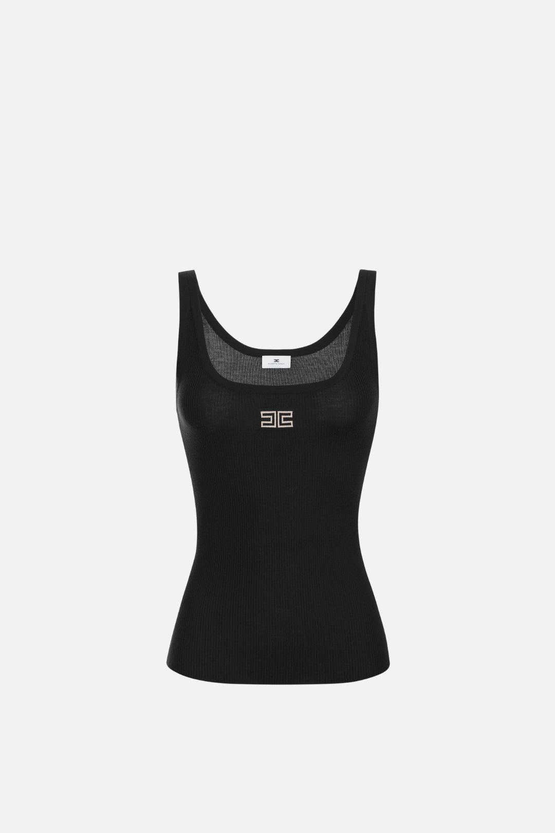 Elisabetta Franchi Canotta In Maglia a Costine con Logo  Ricamato TK03B66E2 NERO/BURRO