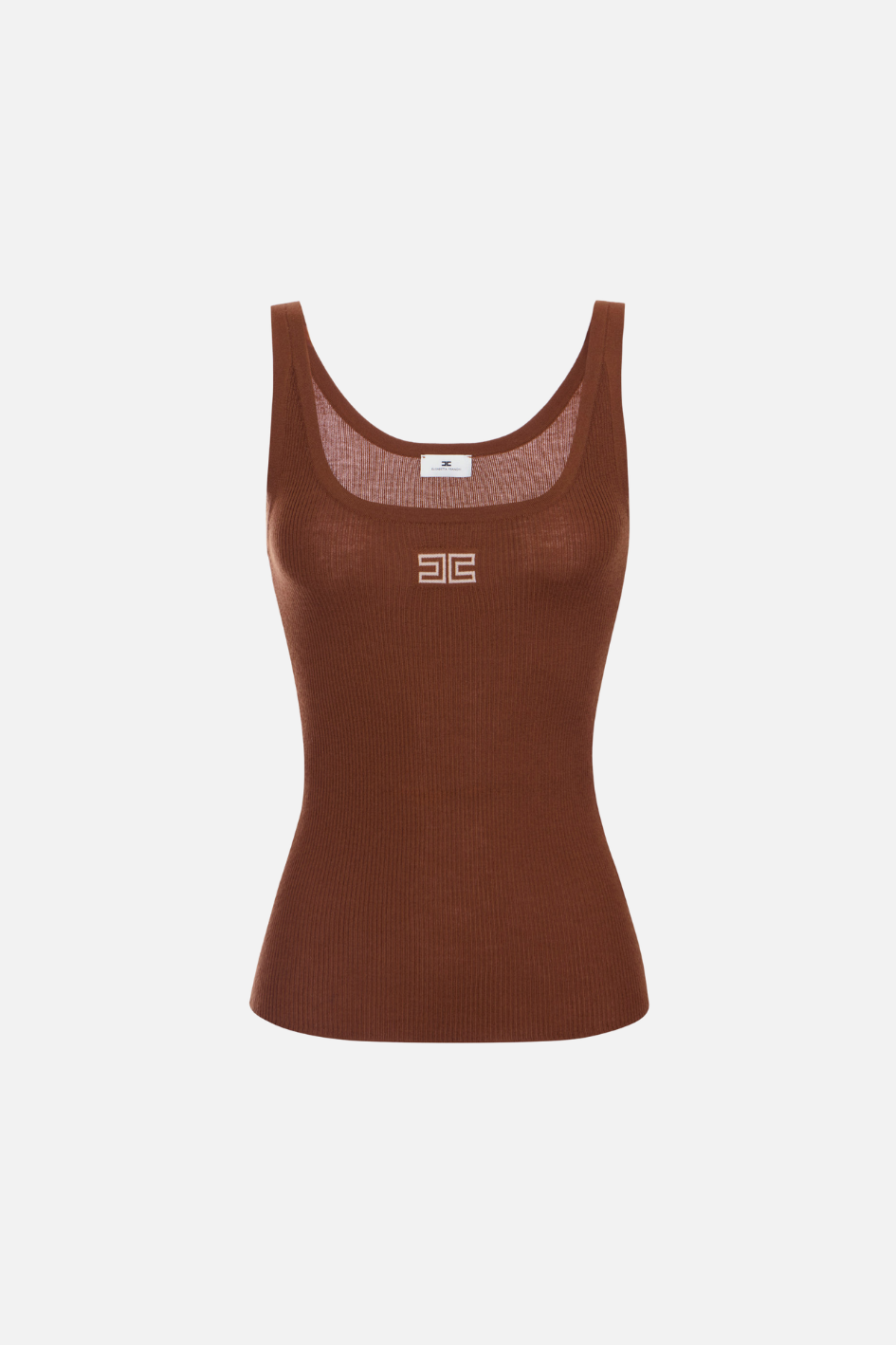 Elisabetta Franchi Canotta In Maglia a Costine con Logo  Ricamato TK03B66E2 SIGARO/NUDE