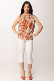 Khloe Femme Canotta Stampa Tropicale Collo Arricciato 26518 COCCIO/BEIGE