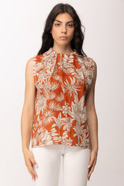 Khloe Femme Canotta Stampa Tropicale Collo Arricciato 26518 COCCIO/BEIGE