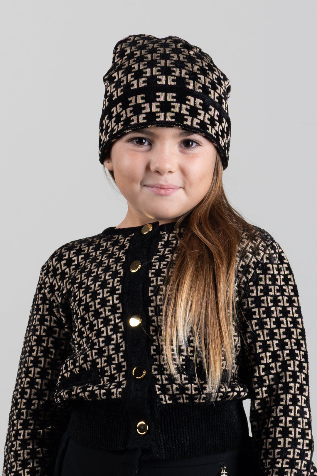 Elisabetta Franchi Bambina Cappello Tricot con Logo Lettering All Over EFCP037CFL149.D657