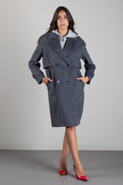 Patrizia Pepe Cappotto 3 In 1 In Misto Lana 8O0104 C7010 GREY WHITE STRIPE