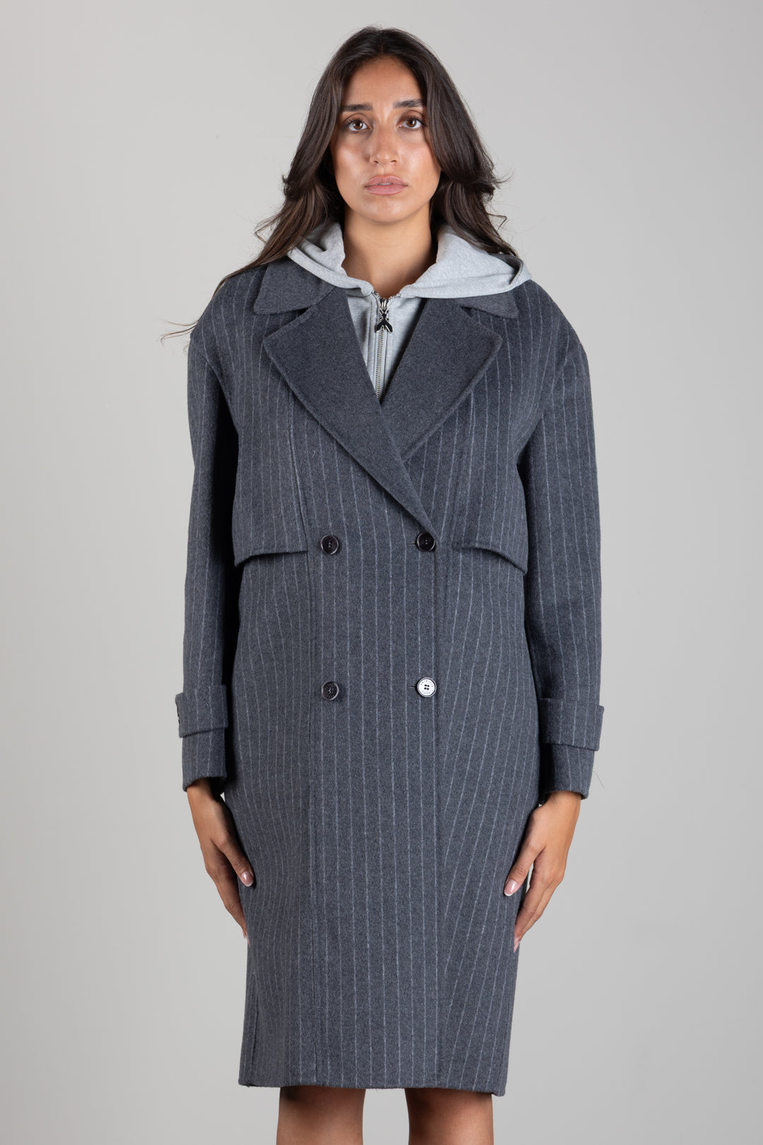 Patrizia Pepe Cappotto 3 In 1 In Misto Lana 8O0104 C7010 GREY WHITE STRIPE