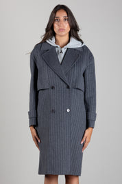 Patrizia Pepe Cappotto 3 In 1 In Misto Lana 8O0104 C7010 GREY WHITE STRIPE