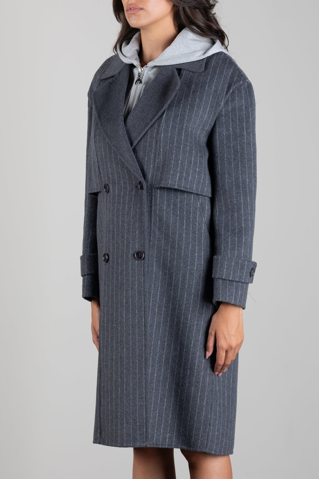 Patrizia Pepe Cappotto 3 In 1 In Misto Lana 8O0104 C7010 GREY WHITE STRIPE