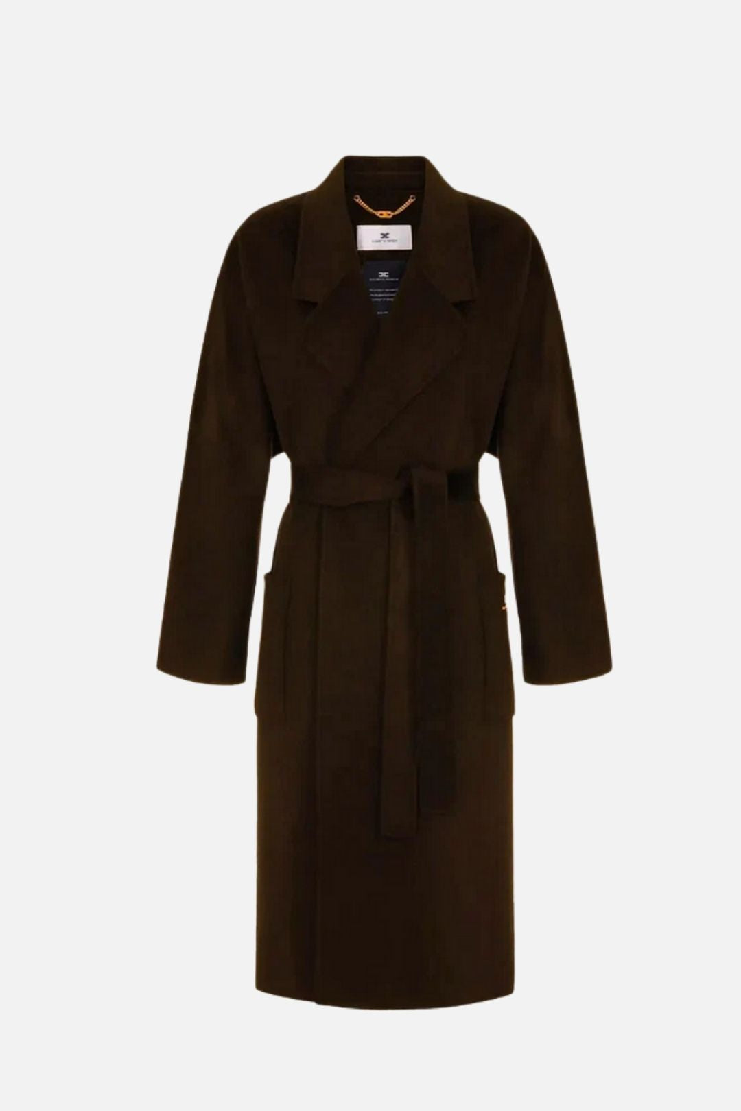 Elisabetta Franchi Cappotto a Vestaglia In Lana con Cintura CP01D66E2 BURRO