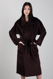 Elisabetta Franchi Cappotto a Vestaglia In Lana con Cintura CP01D66E2 DARK CHOCOLATE