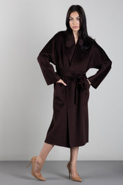 Elisabetta Franchi Cappotto a Vestaglia In Lana con Cintura CP01D66E2 DARK CHOCOLATE