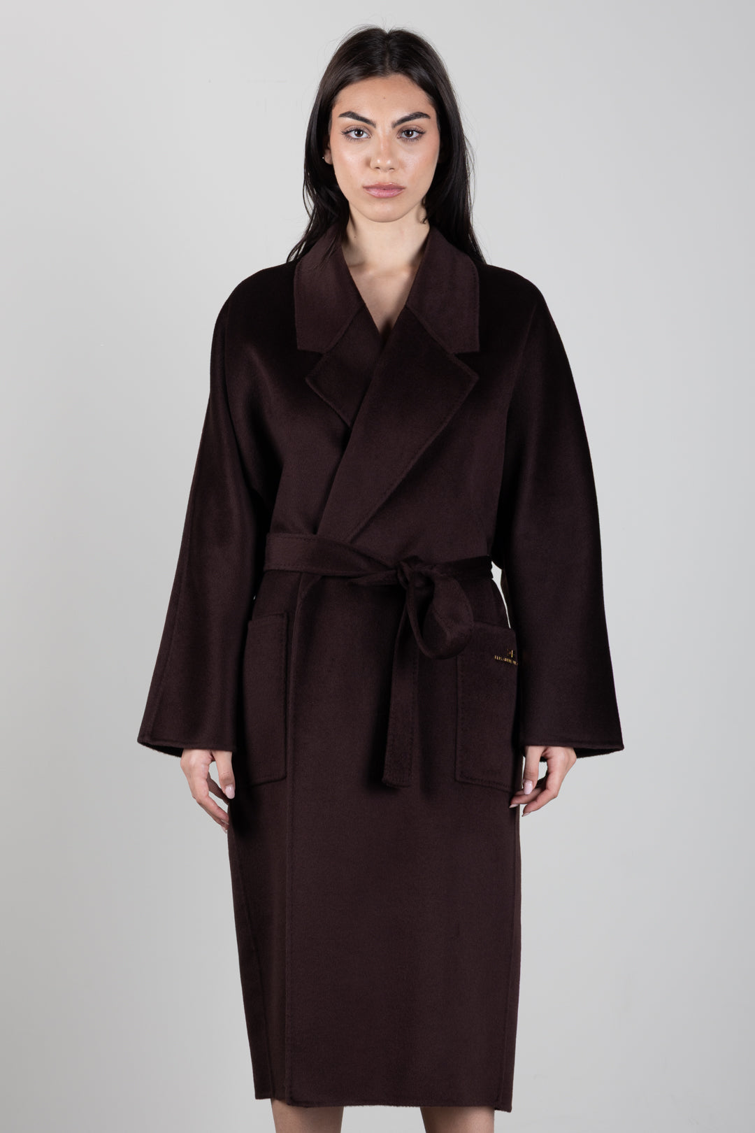 Elisabetta Franchi Cappotto a Vestaglia In Lana con Cintura CP01D66E2 DARK CHOCOLATE