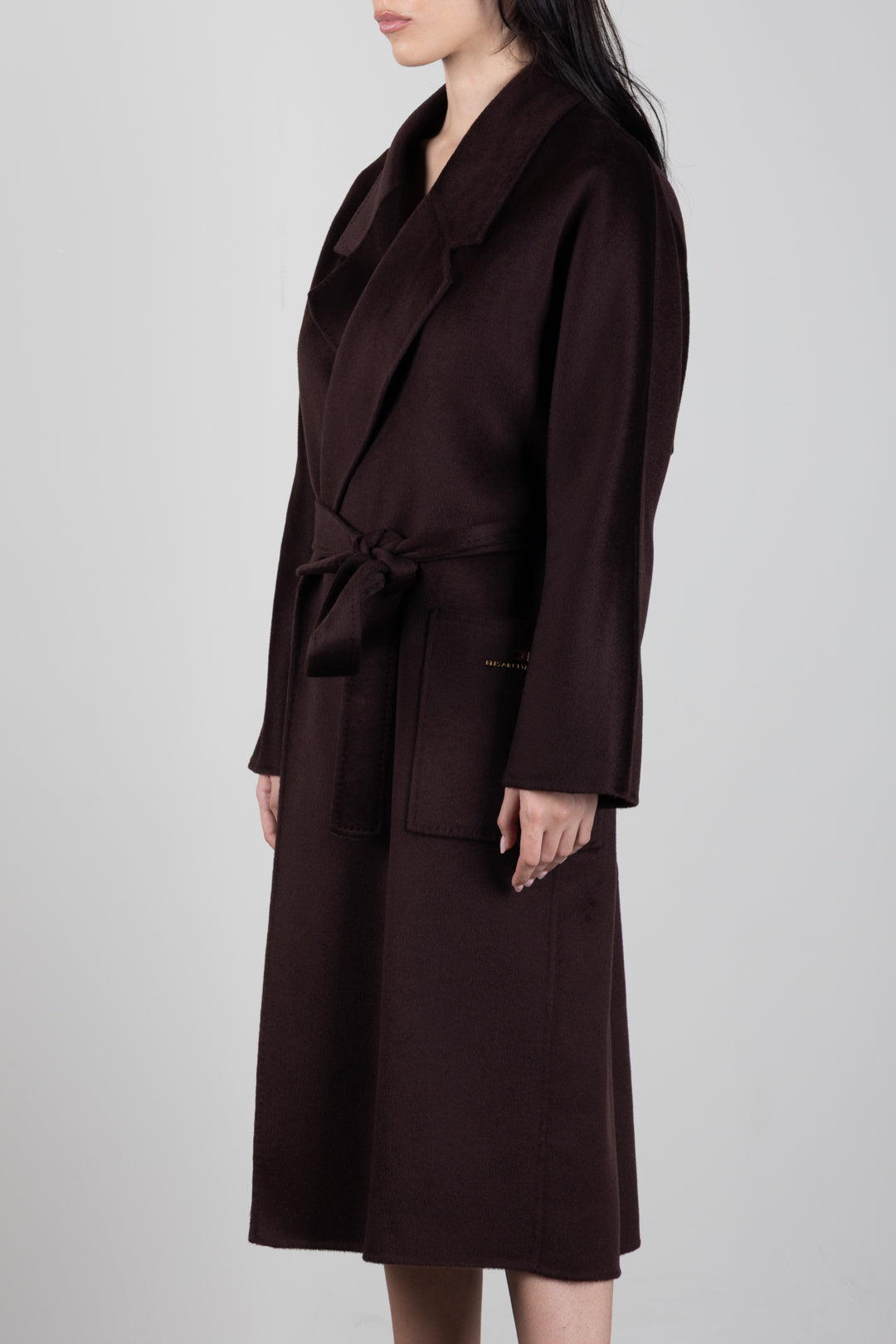 Elisabetta Franchi Cappotto a Vestaglia In Lana con Cintura CP01D66E2 DARK CHOCOLATE