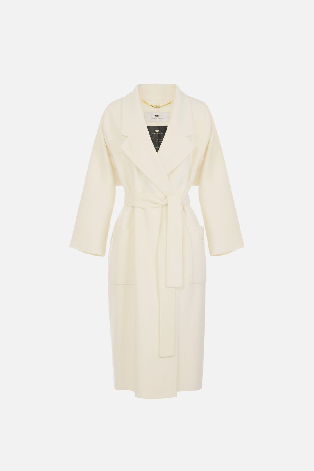 Elisabetta Franchi Cappotto a Vestaglia In Lana con Cintura CP01D66E2 NERO