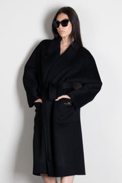 Elisabetta Franchi Cappotto a Vestaglia In Lana con Cintura CP01D66E2 NERO