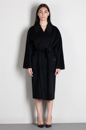 Elisabetta Franchi Cappotto a Vestaglia In Lana con Cintura CP01D66E2 NERO