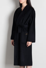 Elisabetta Franchi Cappotto a Vestaglia In Lana con Cintura CP01D66E2 NERO