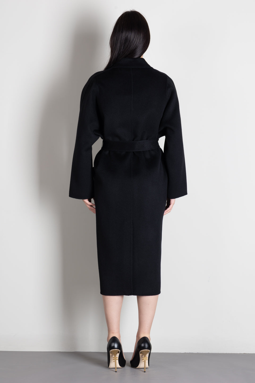 Elisabetta Franchi Cappotto a Vestaglia In Lana con Cintura CP01D66E2 NERO