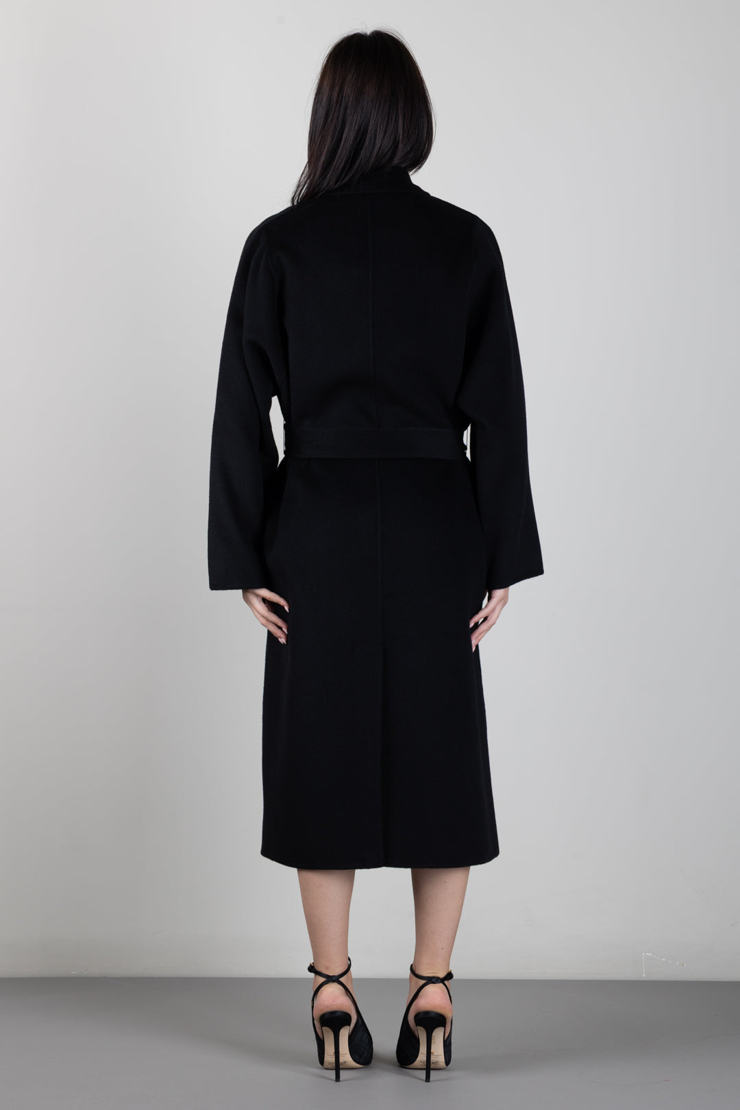 Elisabetta Franchi Cappotto a Vestaglia In Lana con Cintura CP01D66E2 NERO