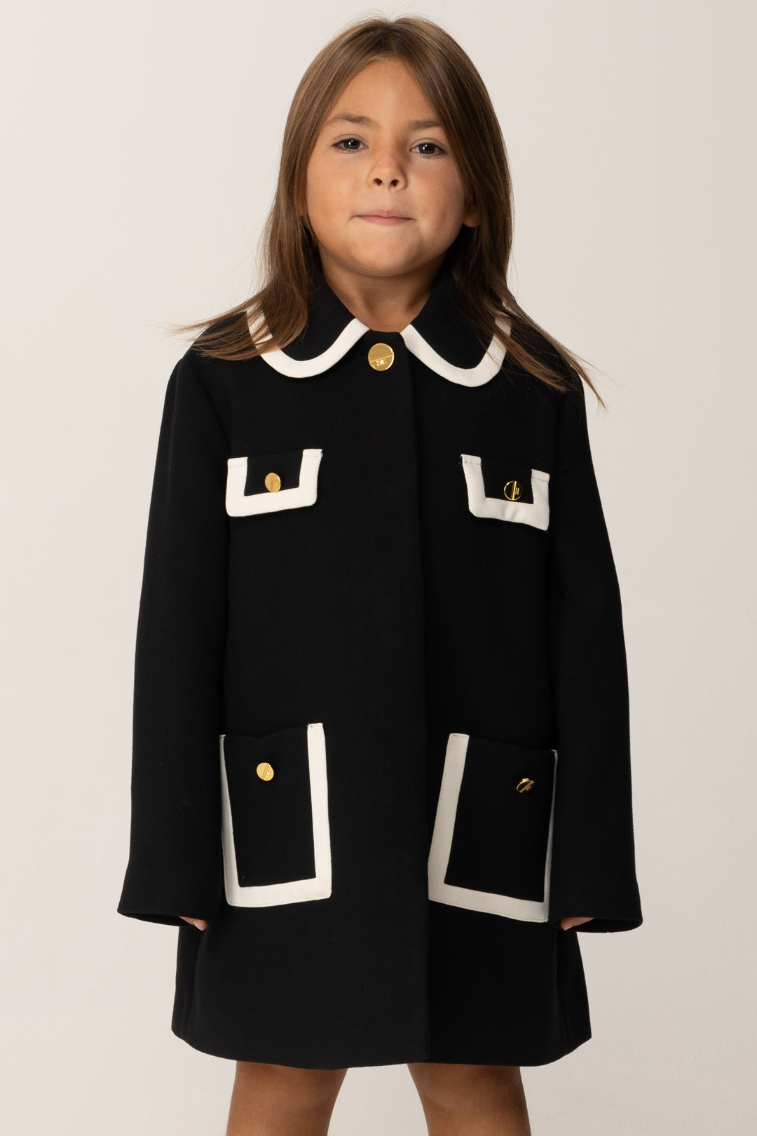 Elisabetta Franchi Bambina Cappotto con Colletto e Tasche Profilate EGCT0040TV094 NERO/MILK