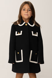 Elisabetta Franchi Bambina Cappotto con Colletto e Tasche Profilate EGCT0040TV094 NERO/MILK