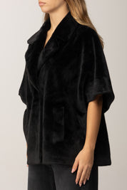 Manila Grace Cappotto Corto In Eco-pelliccia E175PU NERO