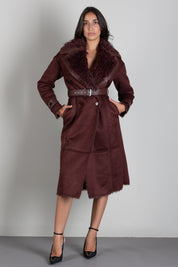 Patrizia Pepe Cappotto Doppiopetto Effetto Shearling con Cintura 8O0208 E0011 WOOD BROWN