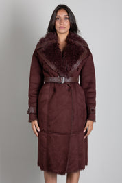 Patrizia Pepe Cappotto Doppiopetto Effetto Shearling con Cintura 8O0208 E0011 WOOD BROWN
