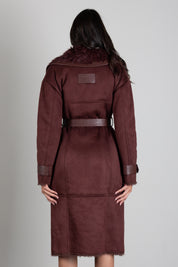 Patrizia Pepe Cappotto Doppiopetto Effetto Shearling con Cintura 8O0208 E0011 WOOD BROWN