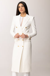 Elisabetta Franchi Cappotto Doppiopetto In Gabardina CP00361E2 AVORIO