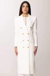 Elisabetta Franchi Cappotto Doppiopetto In Gabardina CP00361E2 AVORIO