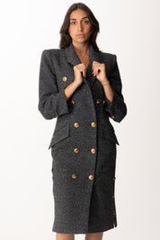 Elisabetta Franchi  Cappotto Doppiopetto In Panno con Bottoni Oro CP00456E2 ANTRACITE