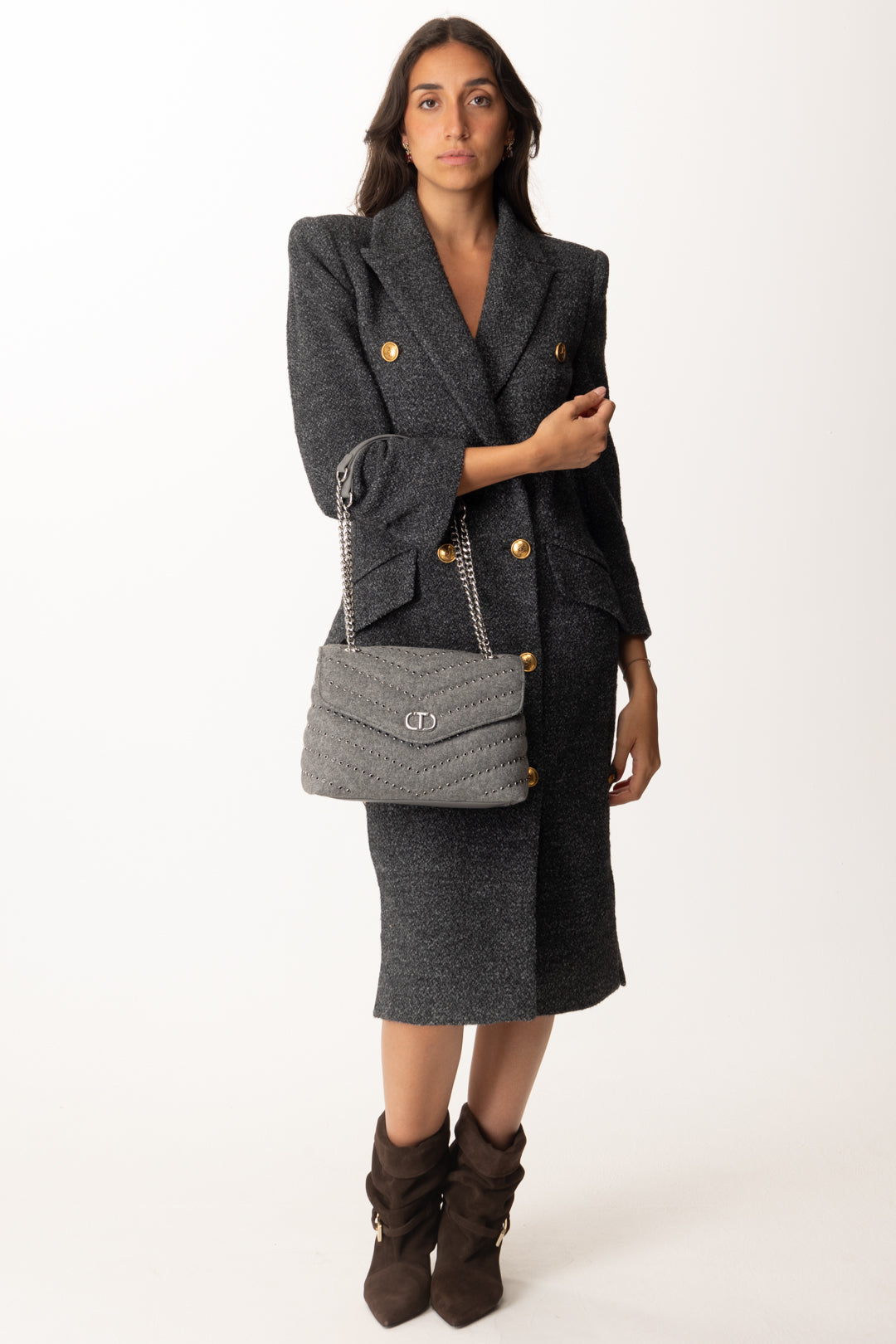 Elisabetta Franchi Woman Double-Breasted Coat in Cloth with Elisabetta Franchi Woman Double-Breasted Coat in Cloth with