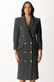 Elisabetta Franchi  Cappotto Doppiopetto In Panno con Bottoni Oro CP00456E2 ANTRACITE