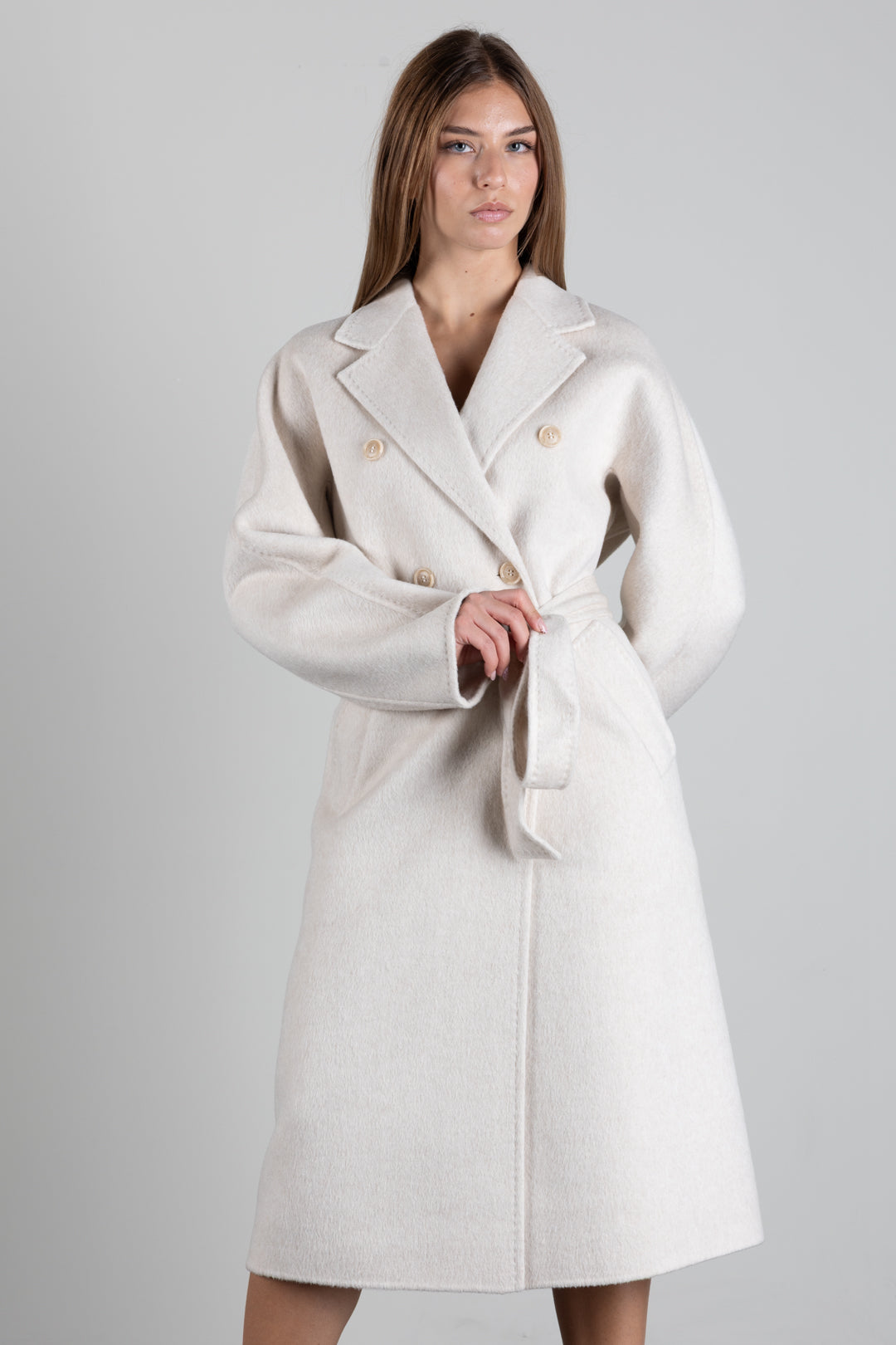 Twin-set Cappotto Doppiopetto In Panno Di Misto Lana 262TT2470 IVORY