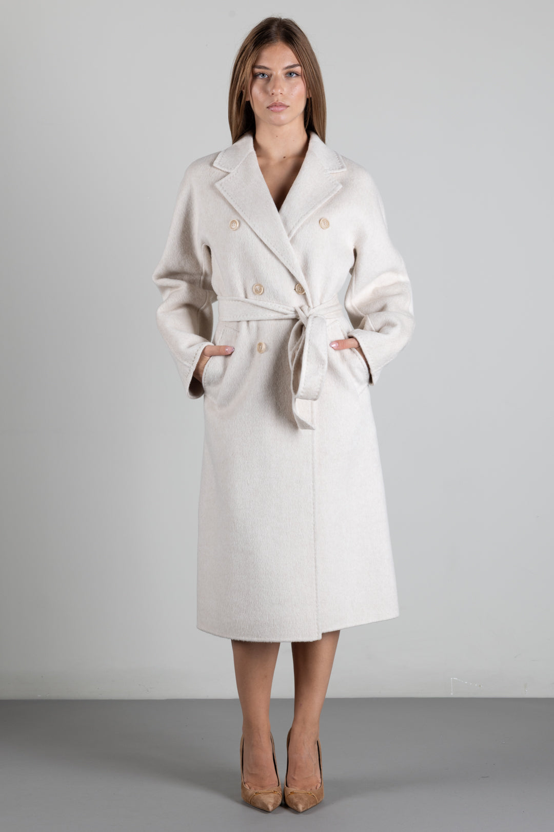Twin-set Cappotto Doppiopetto In Panno Di Misto Lana 262TT2470 IVORY