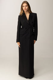 Elisabetta Franchi Cappotto Doppiopetto Lungo con Dettagli In Raso CP01358E2 NERO