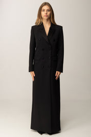 Elisabetta Franchi Cappotto Doppiopetto Lungo con Dettagli In Raso CP01358E2 NERO