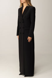 Elisabetta Franchi Cappotto Doppiopetto Lungo con Dettagli In Raso CP01358E2 NERO