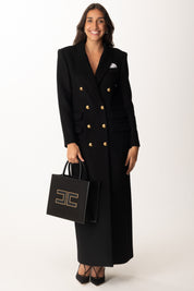 Elisabetta Franchi Cappotto Doppiopetto Lungo In Panno Di Lana CP00256E2 NERO