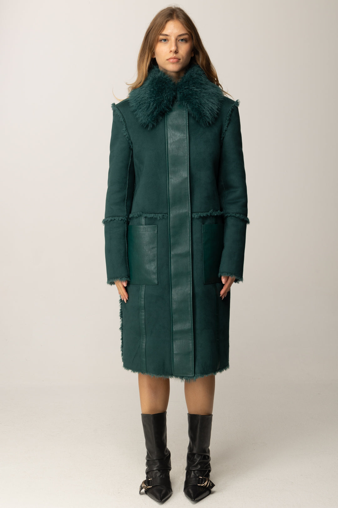 Patrizia Pepe Cappotto Fluffy Reversibile 2O0179 E075 DEEP GREEN