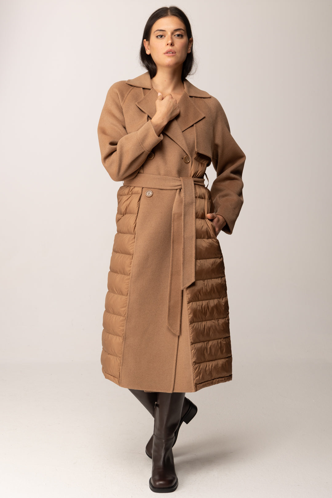 Twin-set Cappotto Imbottito con Cintura 252TP2221 SANDY BROWN