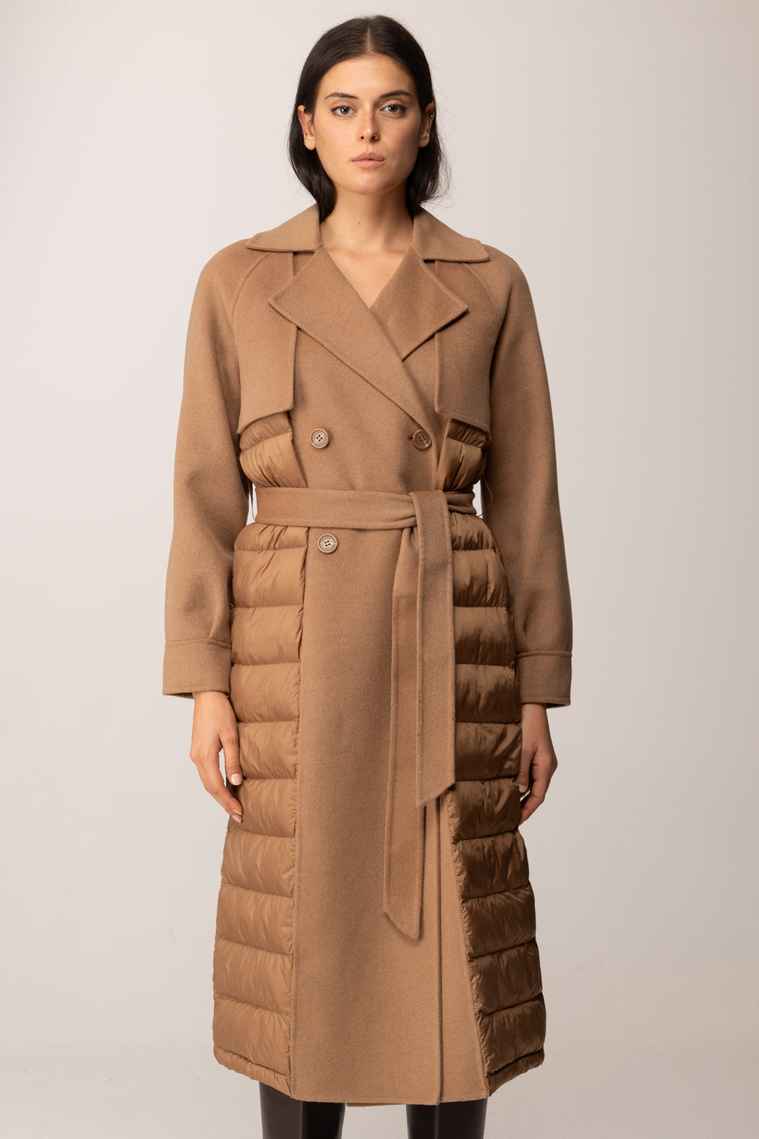 Twin-set Cappotto Imbottito con Cintura 252TP2221 SANDY BROWN