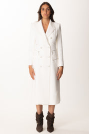 Elisabetta Franchi Cappotto In Doppio Crêpe con Zip e Bottoni CP01056E2 AVORIO