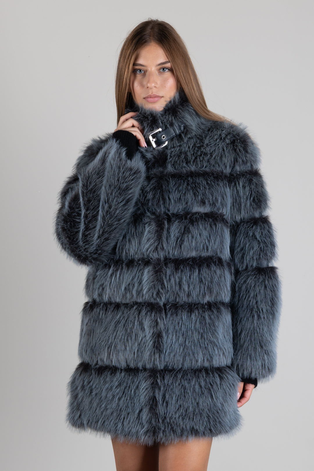 Patrizia Pepe Cappotto In Faux Fur con Collo Alto e Fibbia 2O0196 E077 NEXUS BLUE MELANGE