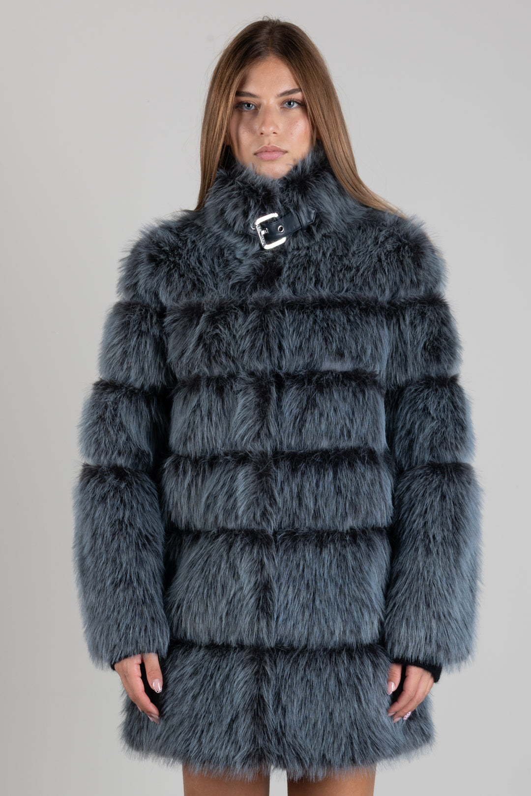 Patrizia Pepe Cappotto In Faux Fur con Collo Alto e Fibbia 2O0196 E077 NEXUS BLUE MELANGE