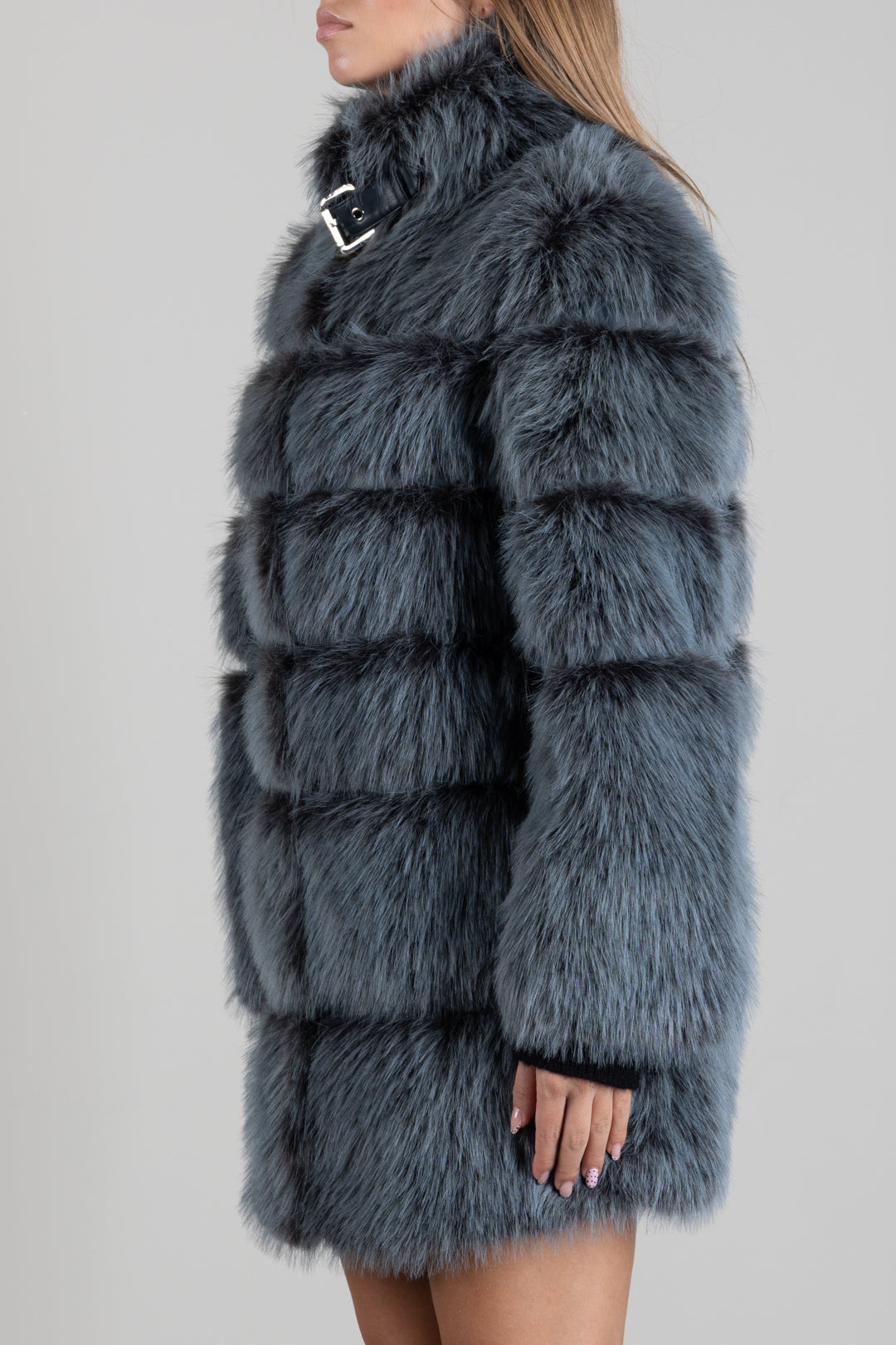 Patrizia Pepe Cappotto In Faux Fur con Collo Alto e Fibbia 2O0196 E077 NEXUS BLUE MELANGE